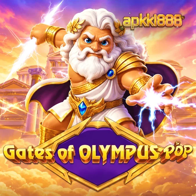 Tampilan visual slot Gates of Olympus POP dengan simbol Zeus dan grid 3x5